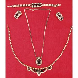 Black Clear Rhinestone Jewelry Set D&E Parure Vintage Juliana DeLizza Elster 5pc